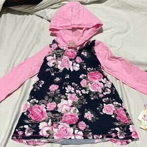 Pink Vanilla 6 navy blue floral hooded polyester spandex lightweight sweatshirt